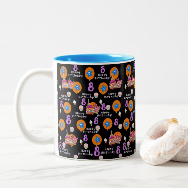 Happy 8. Geburtstag Tasse Balloons #8 Black (Mit Donut)