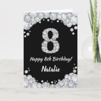 Happy 8. Geburtstagskarte Schwarz und Silberner Gl