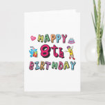 Happy 8th Birthday. 8 year b-day wishes Karte<br><div class="desc">Happy 8th Birthday. Funny and cute Birthday design with lovely teddy bear holding a gift and a funny pencil writing the birthday wishes. A perfect match for clothing,  shirts and accessories.</div>