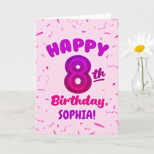 Happy 8th Birthday Card with Custom Name Karte (Kleine Pflanze)