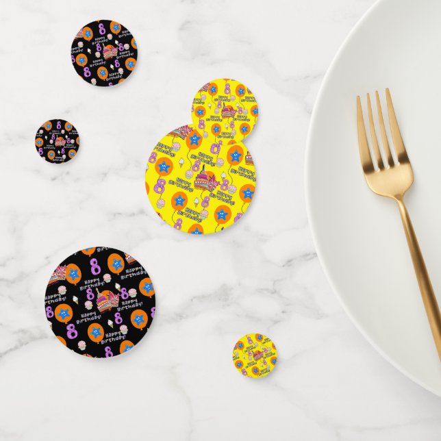 Happy 8th Birthday Confetti, #8 Yellow & Black Konfetti (Gruppe)
