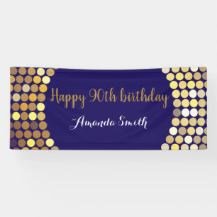Happy 90. Geburtstag Banner Navy Blue Gold Glitzer
