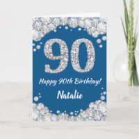 Happy 90. Geburtstag Blue and Silver Glitzer Card