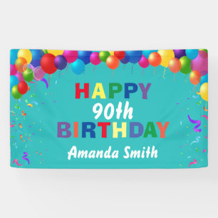 Happy 90. Geburtstag Bunte Balloons Aquamarin Banner