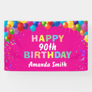 Happy 90. Geburtstag Farbige Balloons Hot Pink Banner