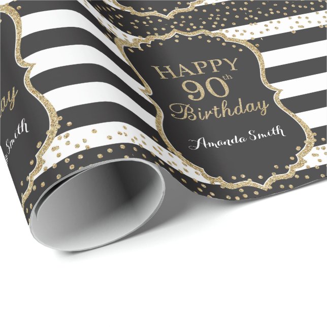 Happy 90. Geburtstag Gold Glitzer Wrapping Paper Geschenkpapier (Rolleneckpunkt)