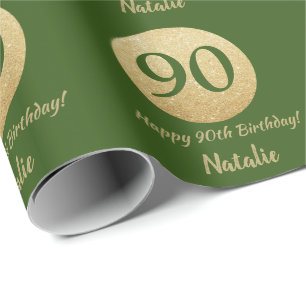 Happy 90. Geburtstag Grün und Gold Glitzer Geschenkpapier