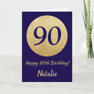 Happy 90. Geburtstag Navy Blue und Gold Glitzer Karte