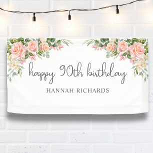 Happy 90. Geburtstag Pink Peach Floral Banner