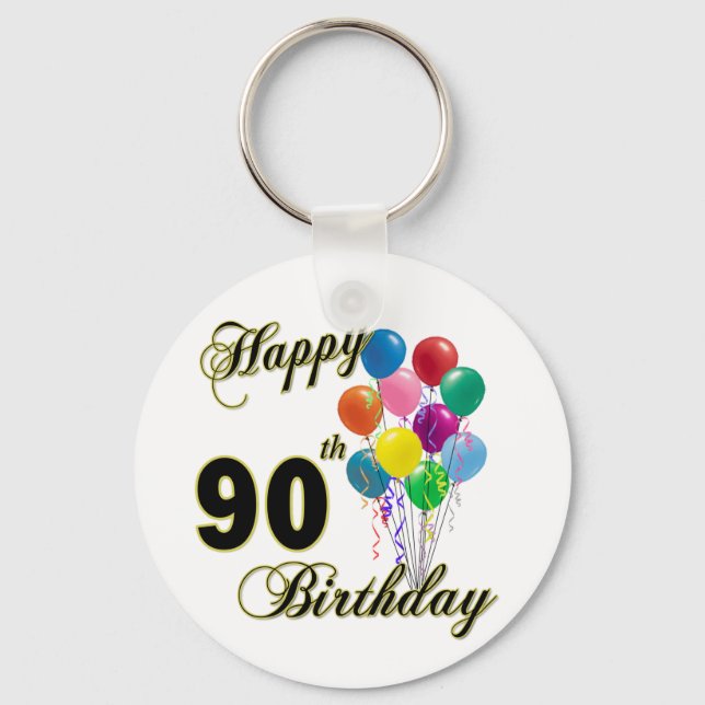 Happy 90. Geburtstagsgeschenke und Geburtstagsklei Schlüsselanhänger (Vorderseite)