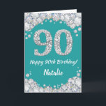 Happy 90. Geburtstagskarte Aquamarin und Silver Gl Karte<br><div class="desc">Glücklich 90. Geburtstag Aquamarin Türkis Aqua und Silver Glitzer Card mit personalisiertem Namen. Für weitere Anpassungen klicken Sie bitte auf die Schaltfläche "Anpassen" und verwenden Sie unser Designwerkzeug,  um diese Vorlage zu ändern.</div>