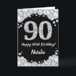 Happy 90. Geburtstagskarte Black and Silver Glitze Karte<br><div class="desc">Glückliche 90. Geburtstagskarte Black and Silver Glitzer Card mit personalisiertem Namen. Für weitere Anpassungen klicken Sie bitte auf die Schaltfläche "Anpassen" und verwenden Sie unser Designwerkzeug,  um diese Vorlage zu ändern.</div>