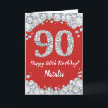 Happy 90. Geburtstagskarte Rot und Silber Glitzer  Karte<br><div class="desc">Happy 90. Geburtstagskarte Rot und Silber Glitzer Card mit personalisiertem Namen. Für weitere Anpassungen klicken Sie bitte auf die Schaltfläche "Anpassen" und verwenden Sie unser Designwerkzeug,  um diese Vorlage zu ändern.</div>