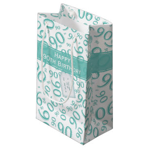 Happy 90. Random Number Pattern Aquamarin/weiß Kleine Geschenktüte
