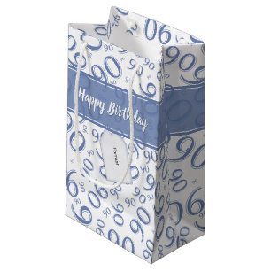Happy 90. Random Number Pattern Blau/Weiß Kleine Geschenktüte