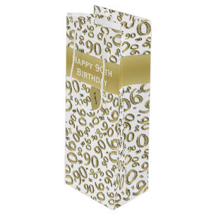 Happy 90. Random Number Pattern Gold/Weiß Geschenktüte Für Weinflaschen