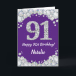 Happy 91. Geburtstagskarte Lila und Silver Glitzer Karte<br><div class="desc">Happy 91. Geburtstag Lila und Silver Glitzer Card mit personalisiertem Namen. Für weitere Anpassungen klicken Sie bitte auf die Schaltfläche "Anpassen" und verwenden Sie unser Designwerkzeug,  um diese Vorlage zu ändern.</div>