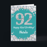 Happy 92. Geburtstagskarte Aquamarin und Silver Gl Karte<br><div class="desc">Happy 92. Geburtstag Aquamarin Türkis Aqua und Silver Glitzer Card mit personalisiertem Namen. Für weitere Anpassungen klicken Sie bitte auf die Schaltfläche "Anpassen" und verwenden Sie unser Designwerkzeug,  um diese Vorlage zu ändern.</div>