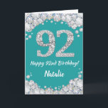 Happy 92. Geburtstagskarte Aquamarin und Silver Gl Karte<br><div class="desc">Happy 92. Geburtstag Aquamarin Türkis Aqua und Silver Glitzer Card mit personalisiertem Namen. Für weitere Anpassungen klicken Sie bitte auf die Schaltfläche "Anpassen" und verwenden Sie unser Designwerkzeug,  um diese Vorlage zu ändern.</div>