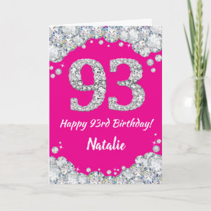 Happy 93. Geburtstag Hot Pink und Silver Glitzer Karte