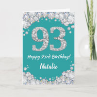 Happy 93. Geburtstagskarte Aquamarin und Silver Gl