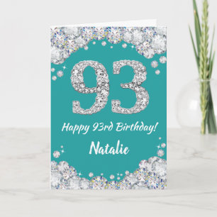 Happy 93. Geburtstagskarte Aquamarin und Silver Gl Karte