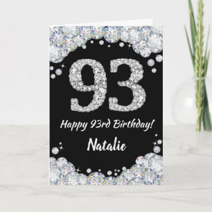 Happy 93. Geburtstagskarte Black and Silver Glitze Karte