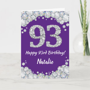 Happy 93. Geburtstagskarte Lila und Silver Glitzer Karte