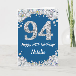 Happy 94. Geburtstag Blue and Silver Glitzer Card Karte