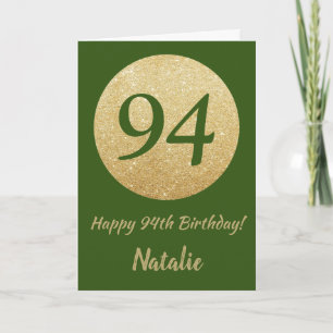 Happy 94. Geburtstagskarte Green and Gold Glitzer  Karte