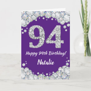 Happy 94. Geburtstagskarte Lila und Silver Glitzer Karte