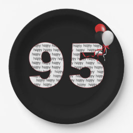 Happy 95. Geburtstag auf schwarz Pappteller