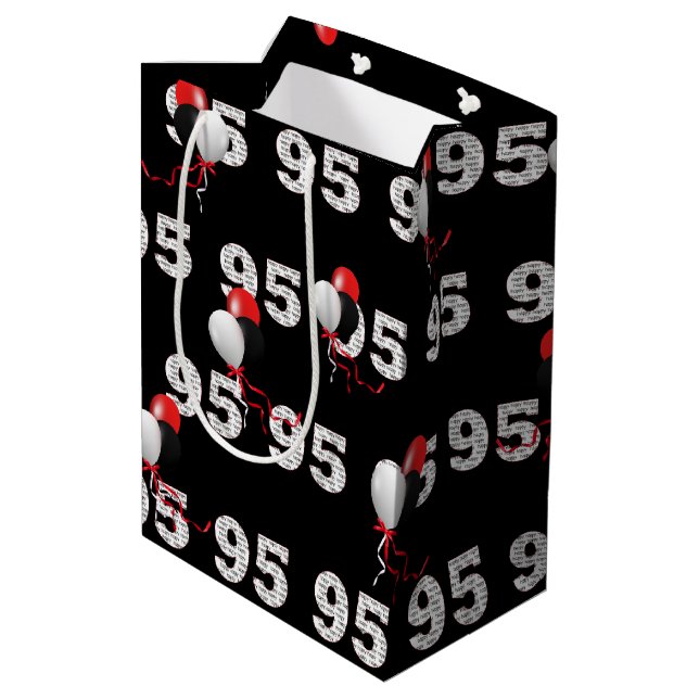 Happy 95. Geburtstag Balloons Mittlere Geschenktas Mittlere Geschenktüte (Rückseite Schrägansicht)