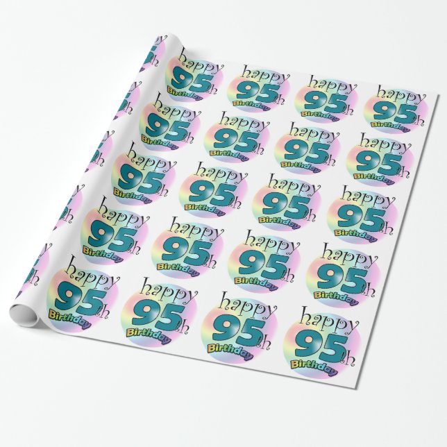 Happy 95th Birthday (blauw) Geschenkpapier (Ungerollt)