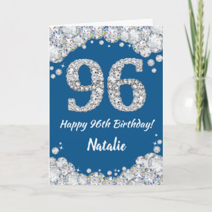 Happy 96. Geburtstag Blue and Silver Glitzer Card Karte