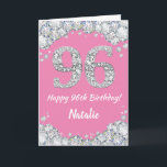 Happy 96. Geburtstagskarte Pink und Silver Glitzer Karte<br><div class="desc">Happy 96. Geburtstag Pink und Silver Glitzer Card mit personalisiertem Namen. Für weitere Anpassungen klicken Sie bitte auf die Schaltfläche "Anpassen" und verwenden Sie unser Designwerkzeug,  um diese Vorlage zu ändern.</div>