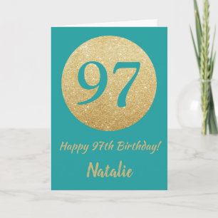 Happy 97. Geburtstag Aquamarin- und Gold Glitzer C Karte