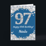 Happy 97. Geburtstag Blue and Silver Glitzer Card Karte<br><div class="desc">Happy 97. Geburtstag Blue and Silver Glitzer Card mit personalisiertem Namen. Für weitere Anpassungen klicken Sie bitte auf die Schaltfläche "Anpassen" und verwenden Sie unser Designwerkzeug,  um diese Vorlage zu ändern.</div>