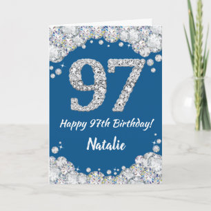 Happy 97. Geburtstag Blue and Silver Glitzer Card Karte
