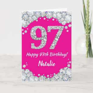 Happy 97. Geburtstag Hot Pink und Silver Glitzer Karte