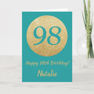 Happy 98. Geburtstag Aquamarin- und Gold Glitzer C Karte