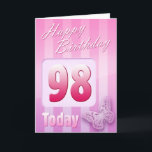 Happy 98. Geburtstag Grand Mother Great-Aunt Mum Karte<br><div class="desc">Grußseite 1: Herzlichen Glückwunsch zu Ihrem Geburtstag. Grußseite 2: Denken Sie an Sie mit Liebe an Ihren Geburtstag und wünschen Ihnen alles,  was Ihnen heute und immer Freude und Glück bringt.</div>