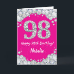 Happy 98. Geburtstag Hot Pink und Silver Glitzer Karte<br><div class="desc">Happy 98. Geburtstag Hot Pink und Silver Glitzer Card mit personalisiertem Namen. Für weitere Anpassungen klicken Sie bitte auf die Schaltfläche "Anpassen" und verwenden Sie unser Designwerkzeug,  um diese Vorlage zu ändern.</div>