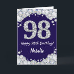 Happy 98. Geburtstag Navy Blue und Silver Glitzer Karte<br><div class="desc">Happy 98. Geburtstag Navy Blue und Silver Glitzer Card mit personalisiertem Namen. Für weitere Anpassungen klicken Sie bitte auf die Schaltfläche "Anpassen" und verwenden Sie unser Designwerkzeug,  um diese Vorlage zu ändern.</div>
