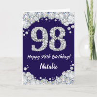 Happy 98. Geburtstag Navy Blue und Silver Glitzer