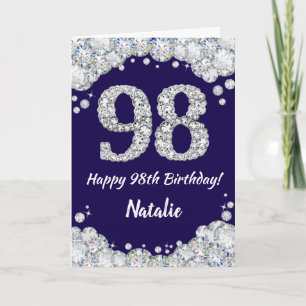 Happy 98. Geburtstag Navy Blue und Silver Glitzer Karte