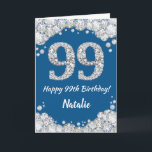 Happy 99. Geburtstag Blue and Silver Glitzer Card Karte<br><div class="desc">Happy 99. Geburtstag Blue and Silver Glitzer Card mit personalisiertem Namen. Für weitere Anpassungen klicken Sie bitte auf die Schaltfläche "Anpassen" und verwenden Sie unser Designwerkzeug,  um diese Vorlage zu ändern.</div>