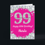 Happy 99. Geburtstag Hot Pink und Silver Glitzer Karte<br><div class="desc">Happy 99. Geburtstag Hot Pink und Silver Glitzer Card mit personalisiertem Namen. Für weitere Anpassungen klicken Sie bitte auf die Schaltfläche "Anpassen" und verwenden Sie unser Designwerkzeug,  um diese Vorlage zu ändern.</div>