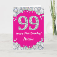 Happy 99. Geburtstag Hot Pink und Silver Glitzer