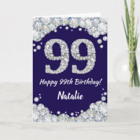 Happy 99. Geburtstag Navy Blue und Silver Glitzer